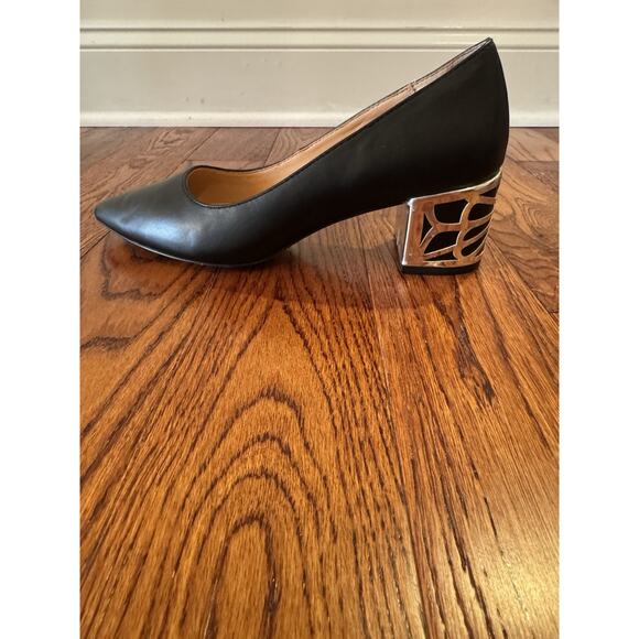 Adrienne Vittadini Flori Metallic Heel Pumps Womens 7 Black Metallic Block Heel - Picture 4 of 16